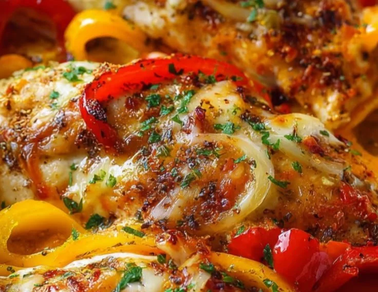 Cheesy Baked Chicken Breast and Peppers