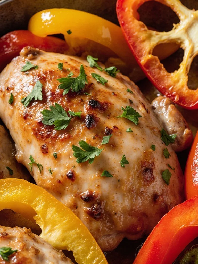 Cheesy Baked Chicken Breast and Peppers