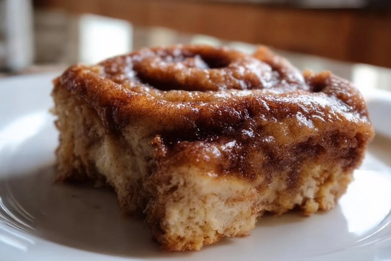 Cinnamon roll baked oatmeal squares topped with icing and cinnamon
