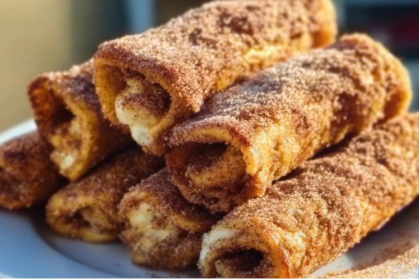 Delicious Cinnamon Sugar French Toast Roll-Ups served with syrup