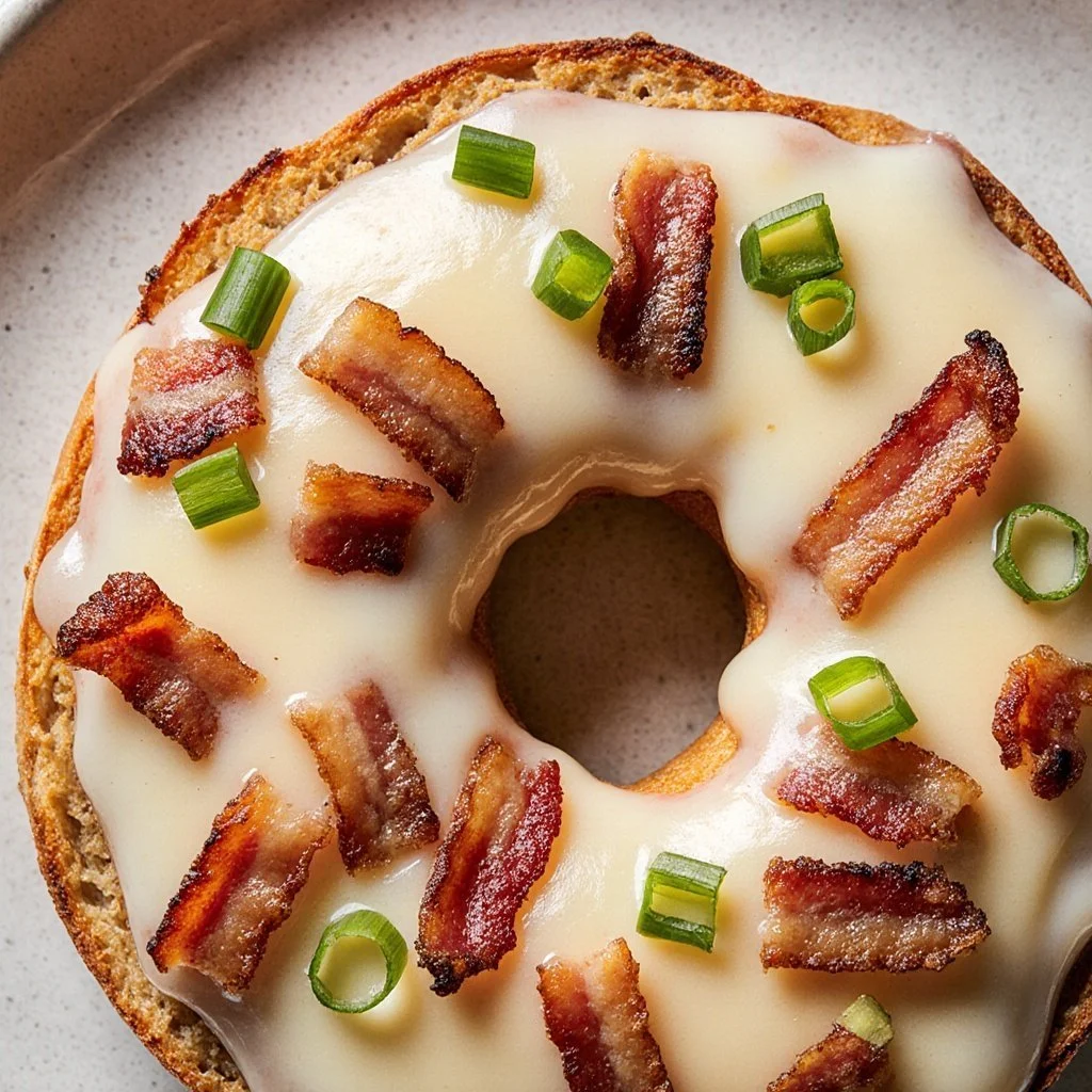 Creamy Bacon Cheddar Bagels bacon cheddar bagels Creamy bacon cheddar bagels fresh out of the oven, topped with melted cheese and crispy bacon.