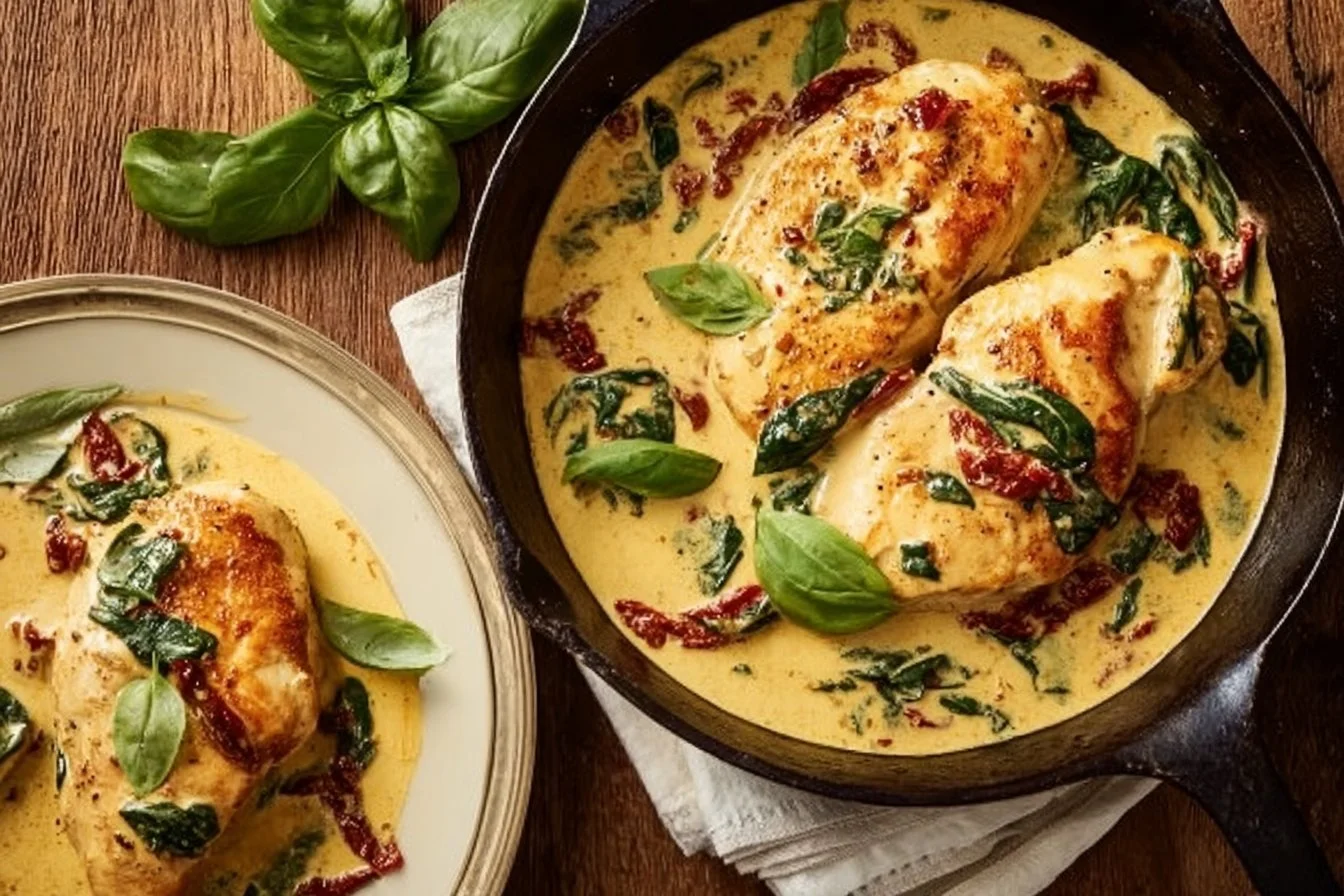 Creamy Marry Me Chicken served on a plate, garnished with herbs