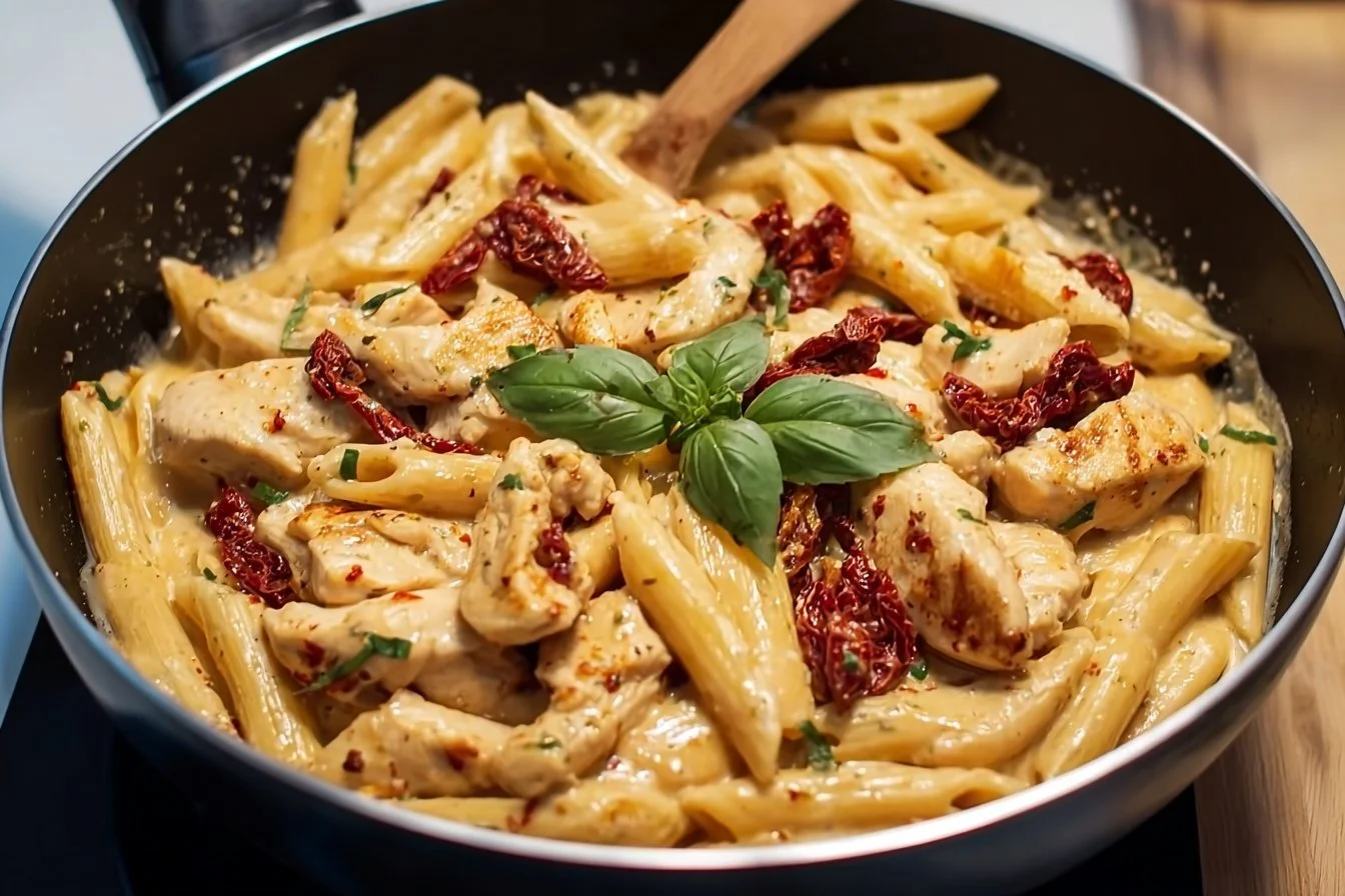 Creamy Marry Me Chicken pasta dish with herbs and a creamy sauce
