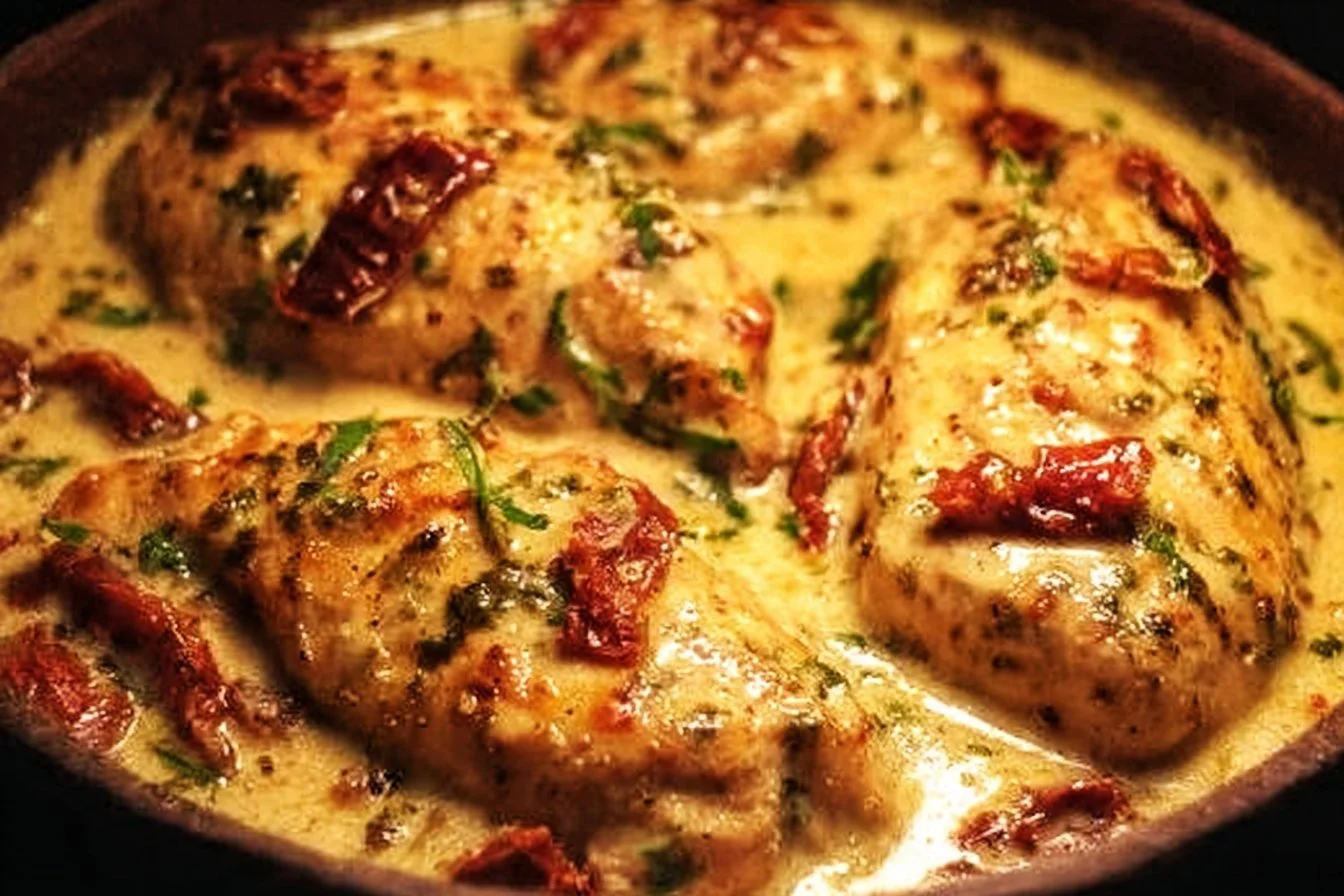 Crock Pot Marry Me Chicken recipe served with a side of vegetables.