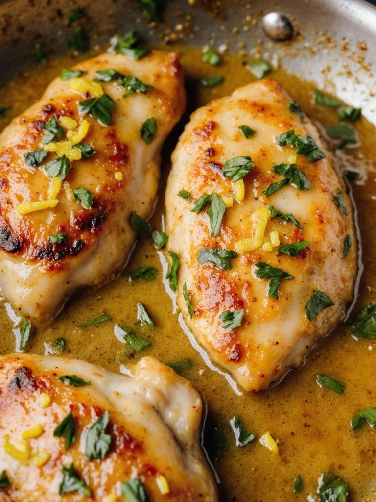 Delicious Garlic Butter Chicken garnished with herbs.