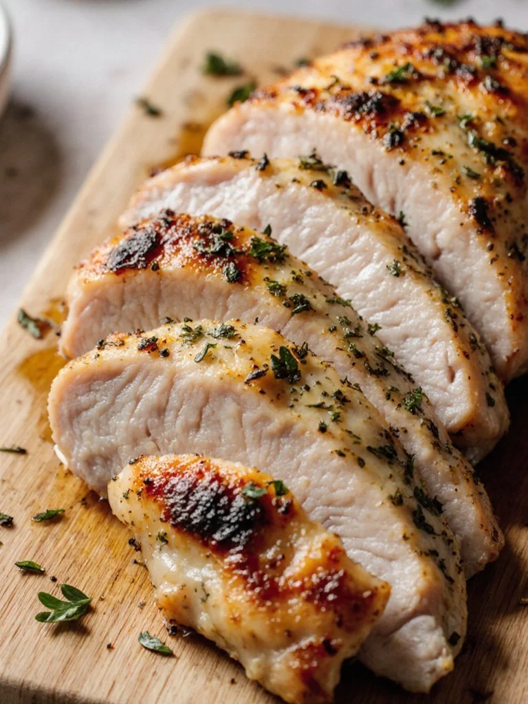 Delicious Garlic Herb Chicken Breast served with fresh herbs and spices