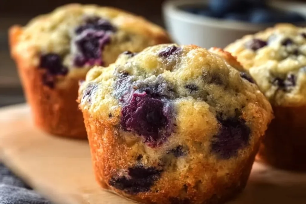 Greek Yogurt Blueberry Protein Muffins baked with fresh blueberries