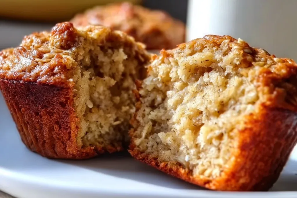High Protein Banana Oat Muffins with oats and ripe bananas