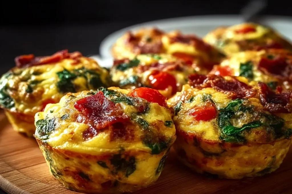 High-protein breakfast egg muffins baked in a muffin tin, ideal for healthy meal prep.