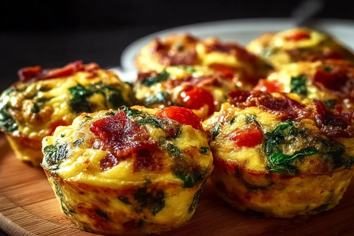 High-protein breakfast egg muffins baked in a muffin tin, ideal for healthy meal prep.