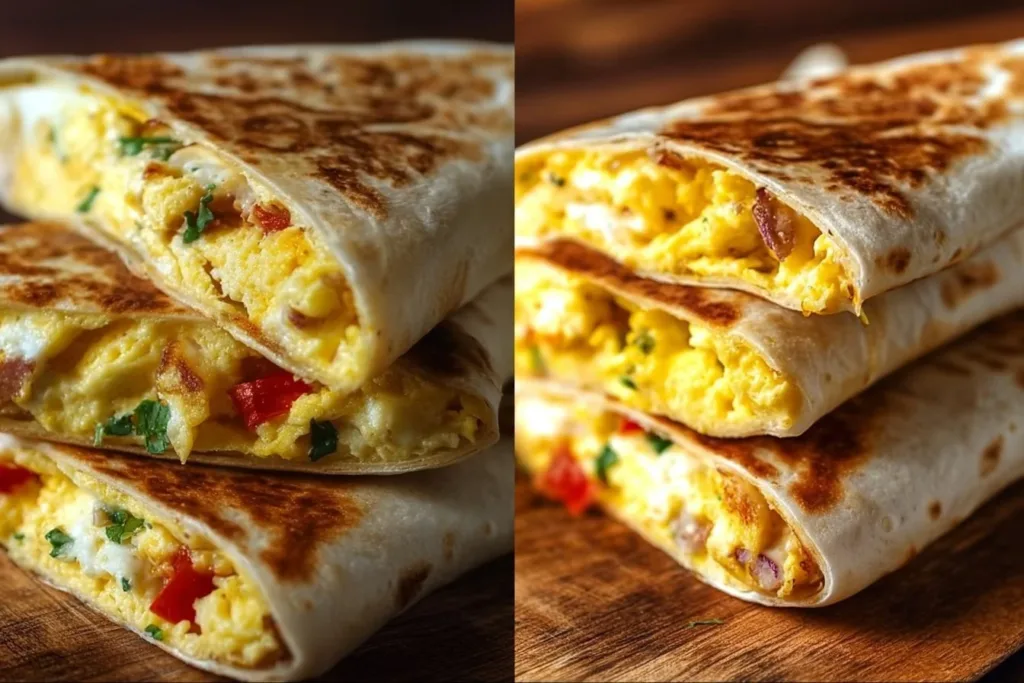 High-protein breakfast quesadilla filled with eggs, cheese, and vegetables