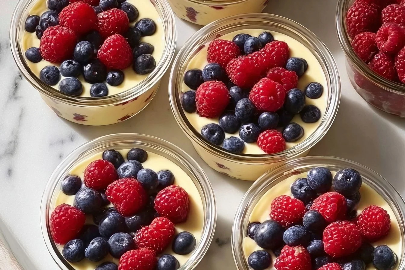 High protein pancake bowls garnished with fresh fruits and nuts