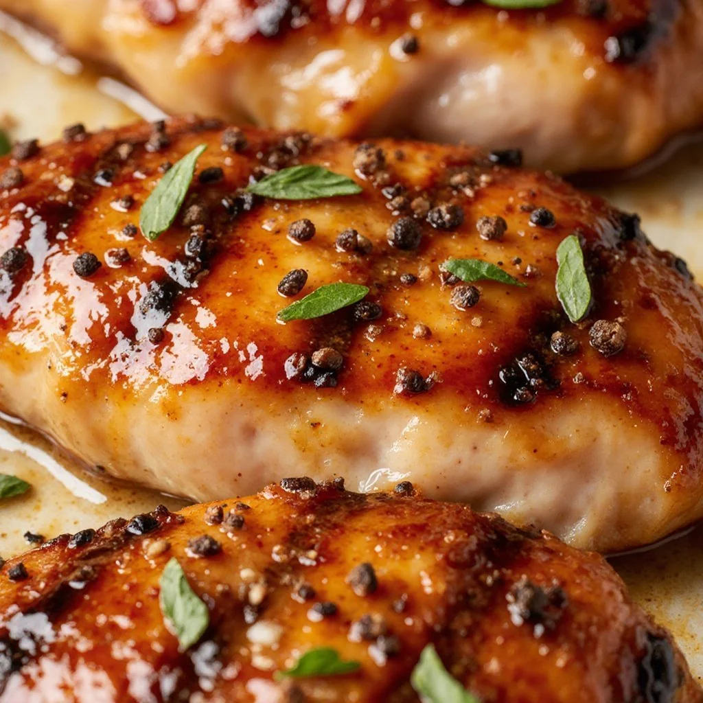 Honey Dijon Garlic Chicken Breasts served on a plate