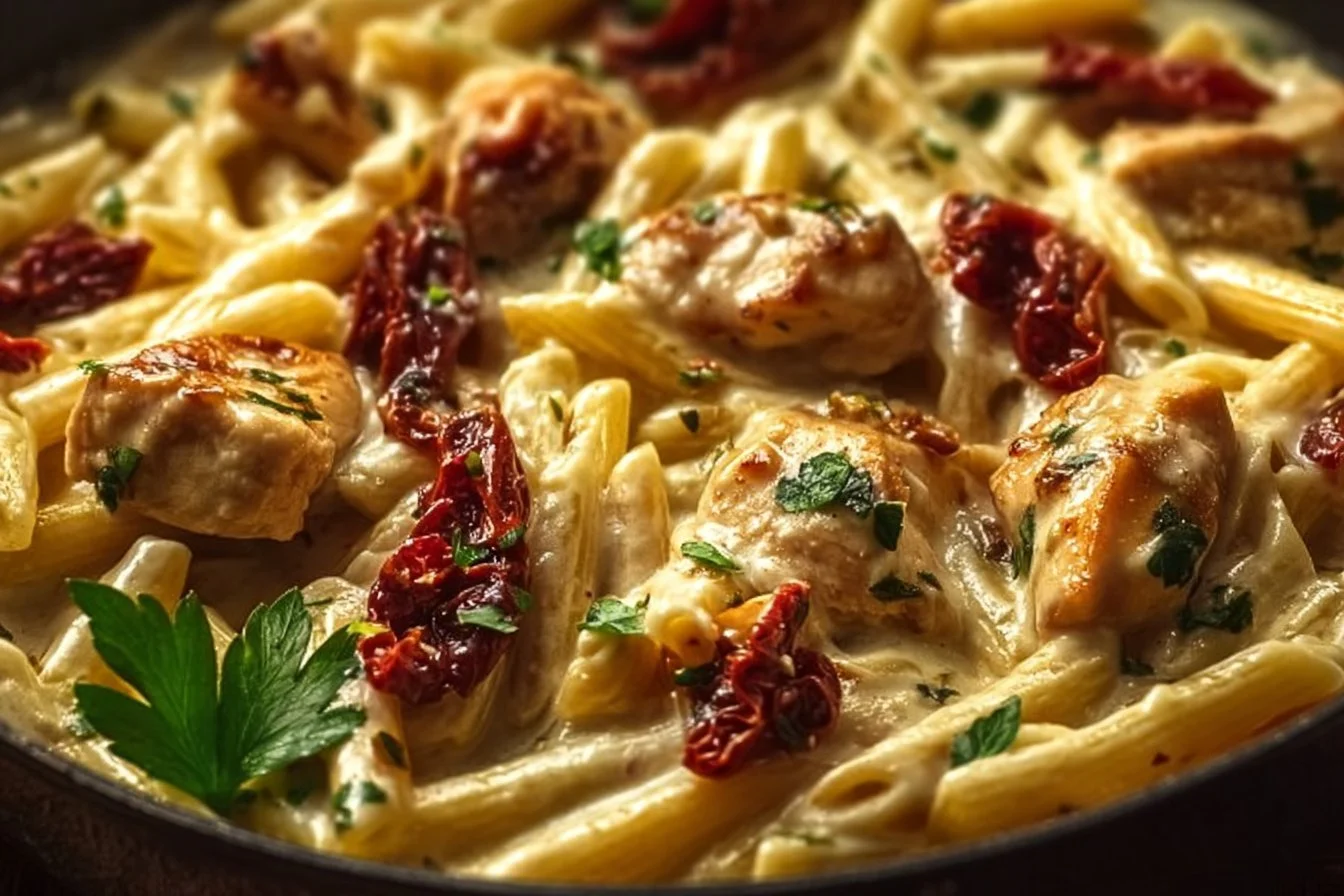 Delicious creamy Marry Me Chicken pasta dish on a plate.
