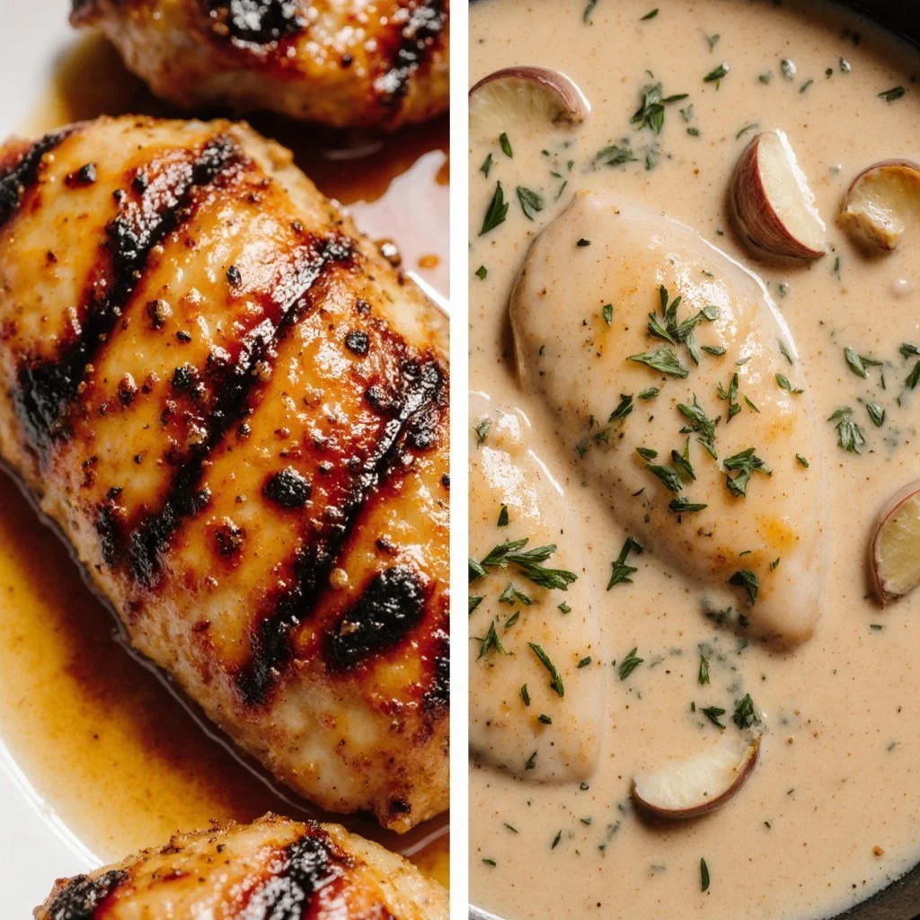 Juicy chicken breasts cooked to perfection with herbs and spices.