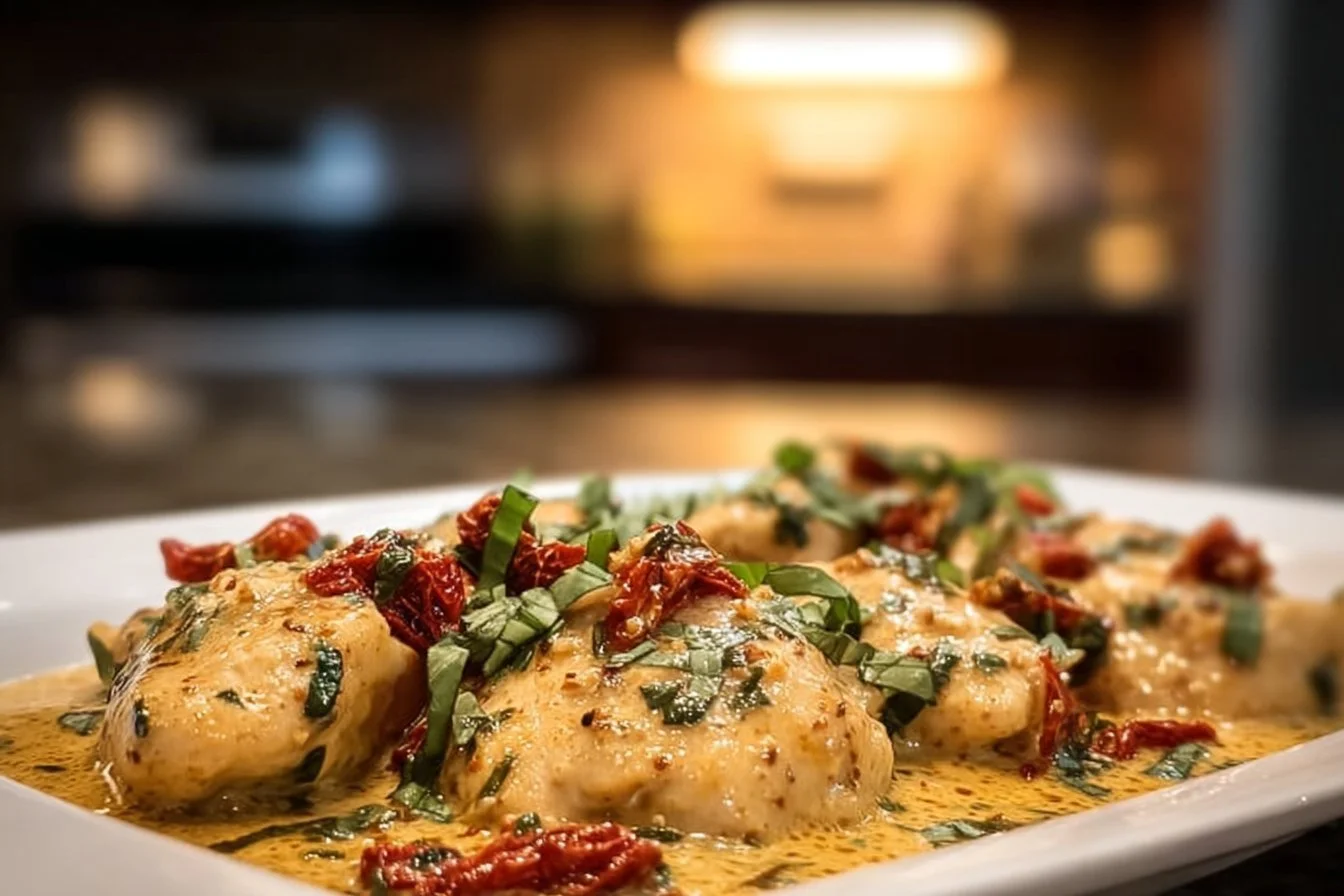 Delicious Marry Me Chicken dish garnished for an elegant meal.