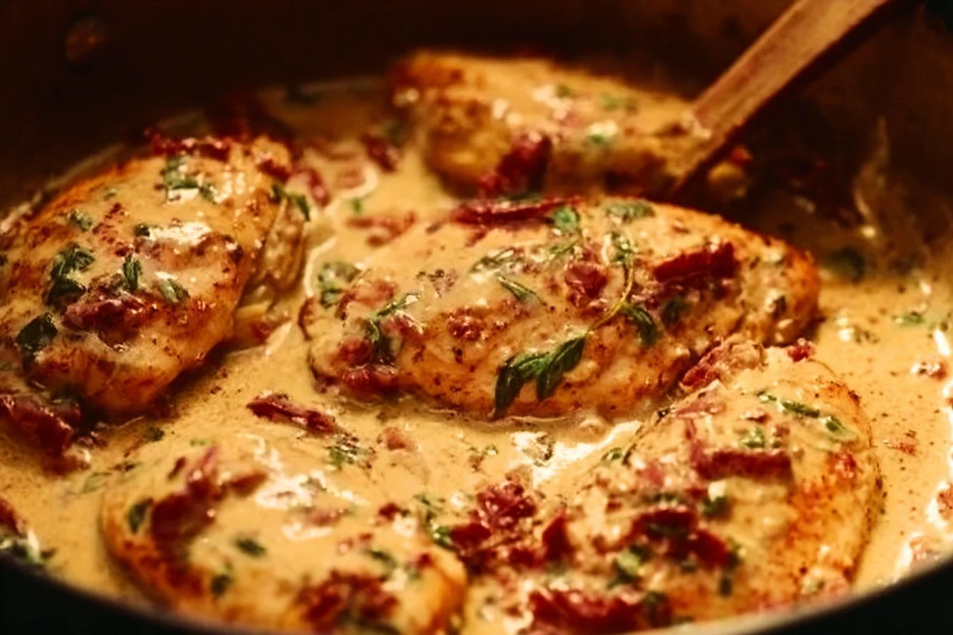 Delicious Marry Me Chicken served with creamy sauce and herbs.