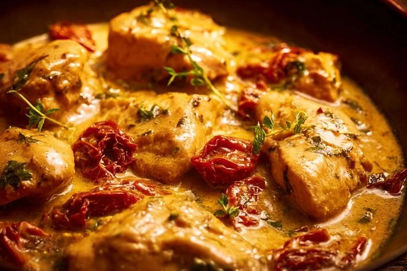 Delicious Marry Me Chicken served with creamy sauce and herbs