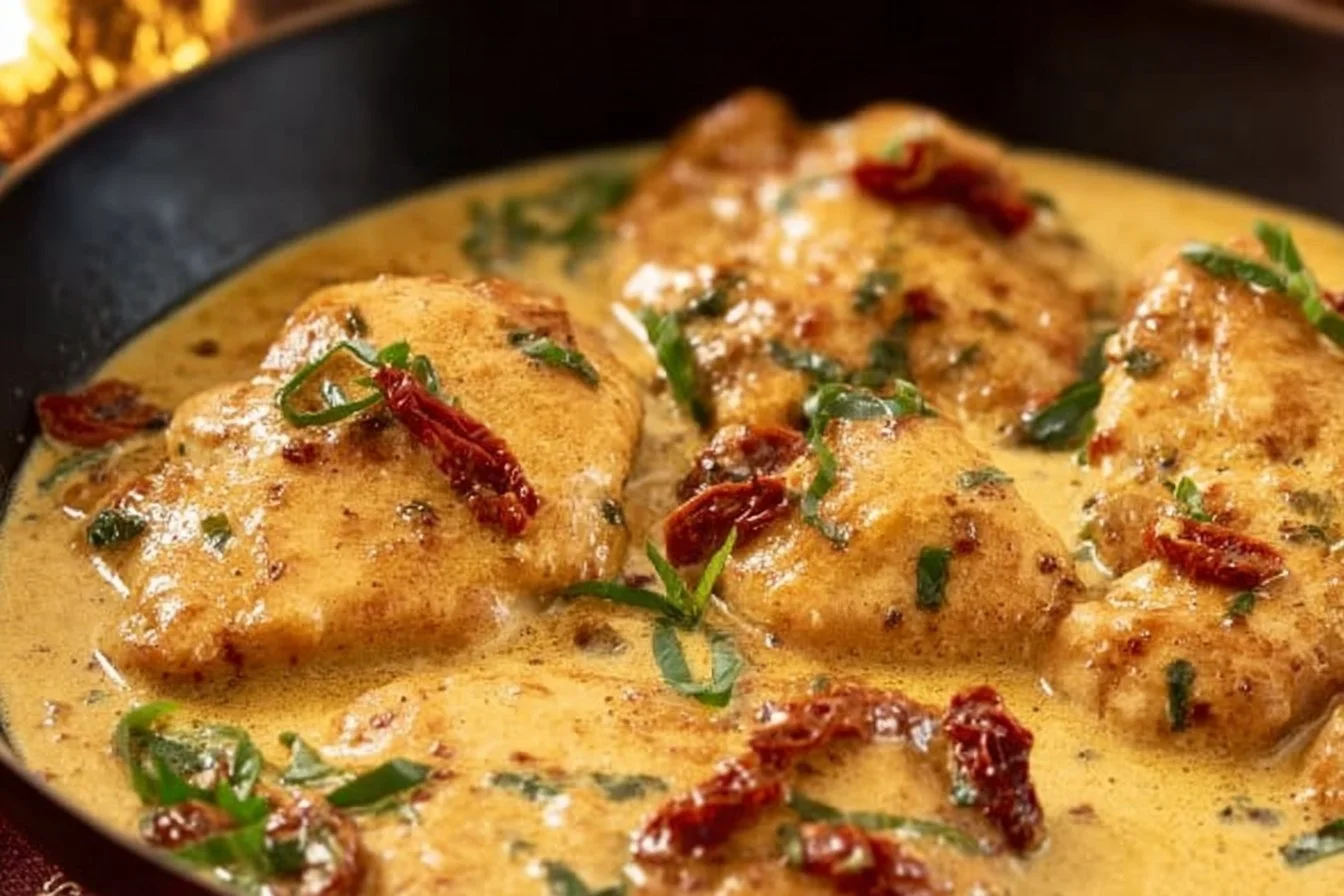 Delicious Marry Me Chicken dish served with cream sauce and herbs