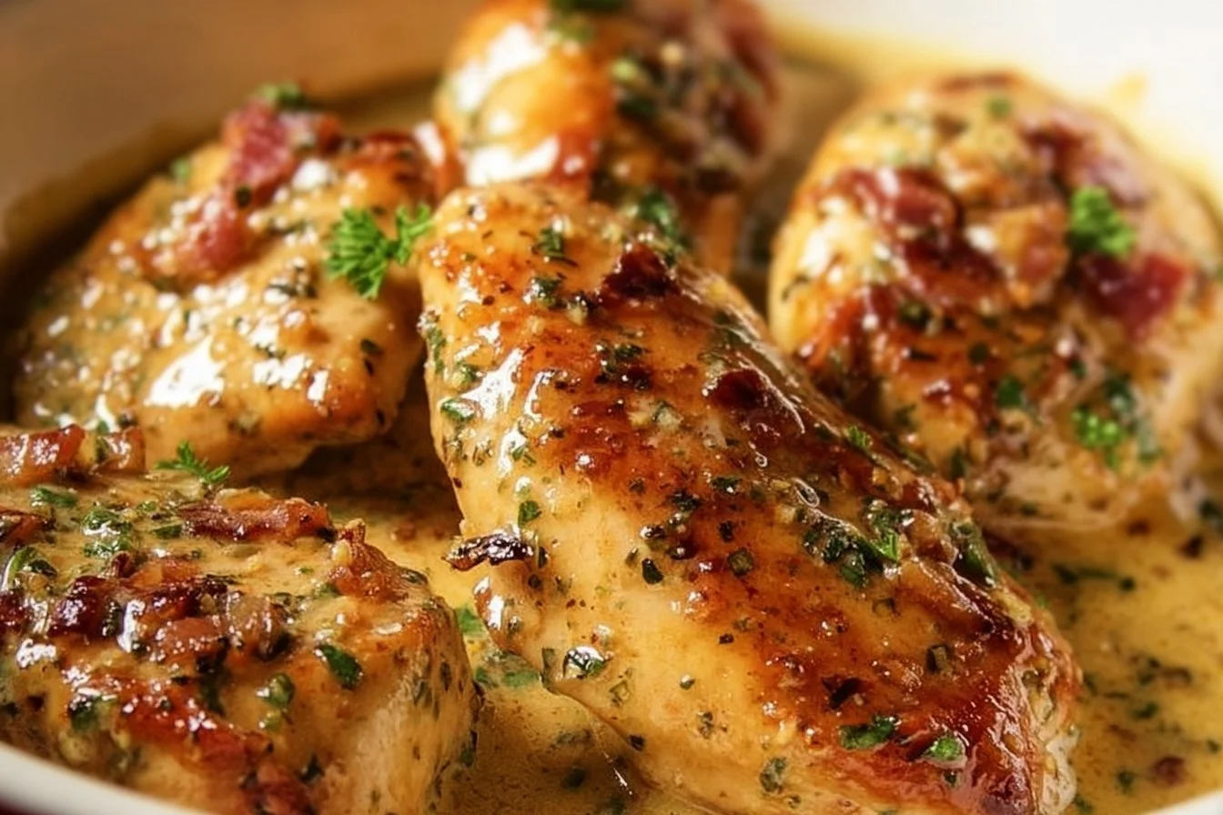 Creamy Marry Me Chicken dish garnished with herbs and served on a plate.