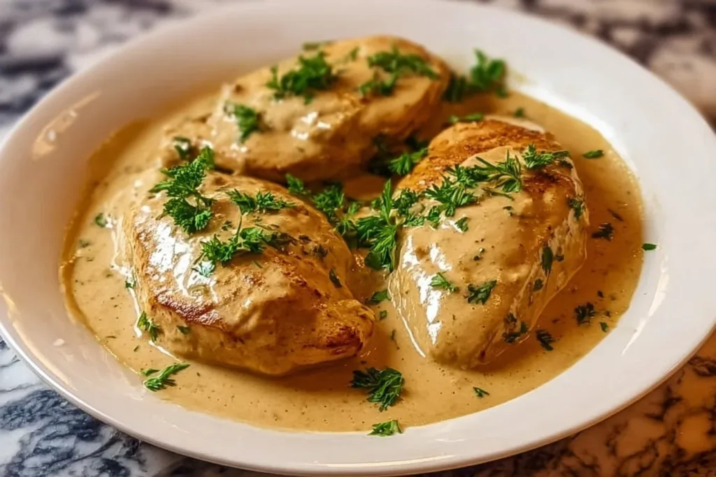 Delicious plate of Marry Me Chicken garnished and ready to serve.