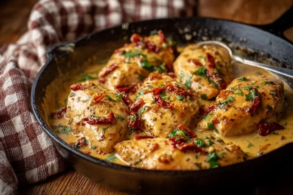 Delicious Marry Me Chicken dish served with creamy sauce and herbs.