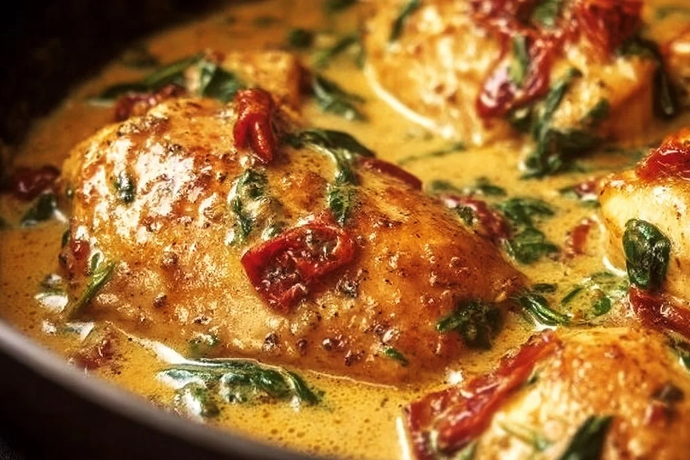 Delicious plate of Marry Me Chicken served with garnish