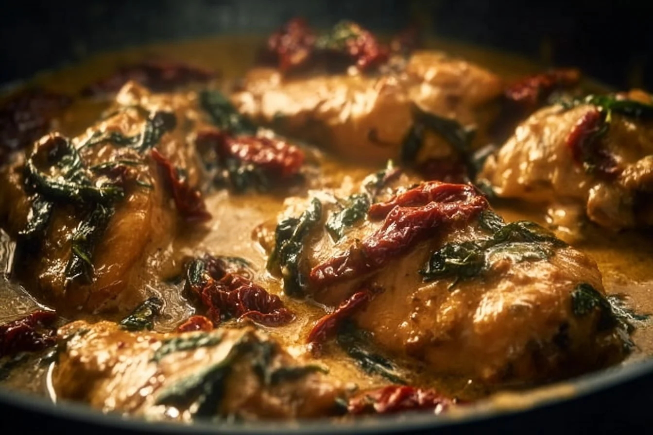 Creamy Marry Me Chicken served with pasta and herbs on a white plate