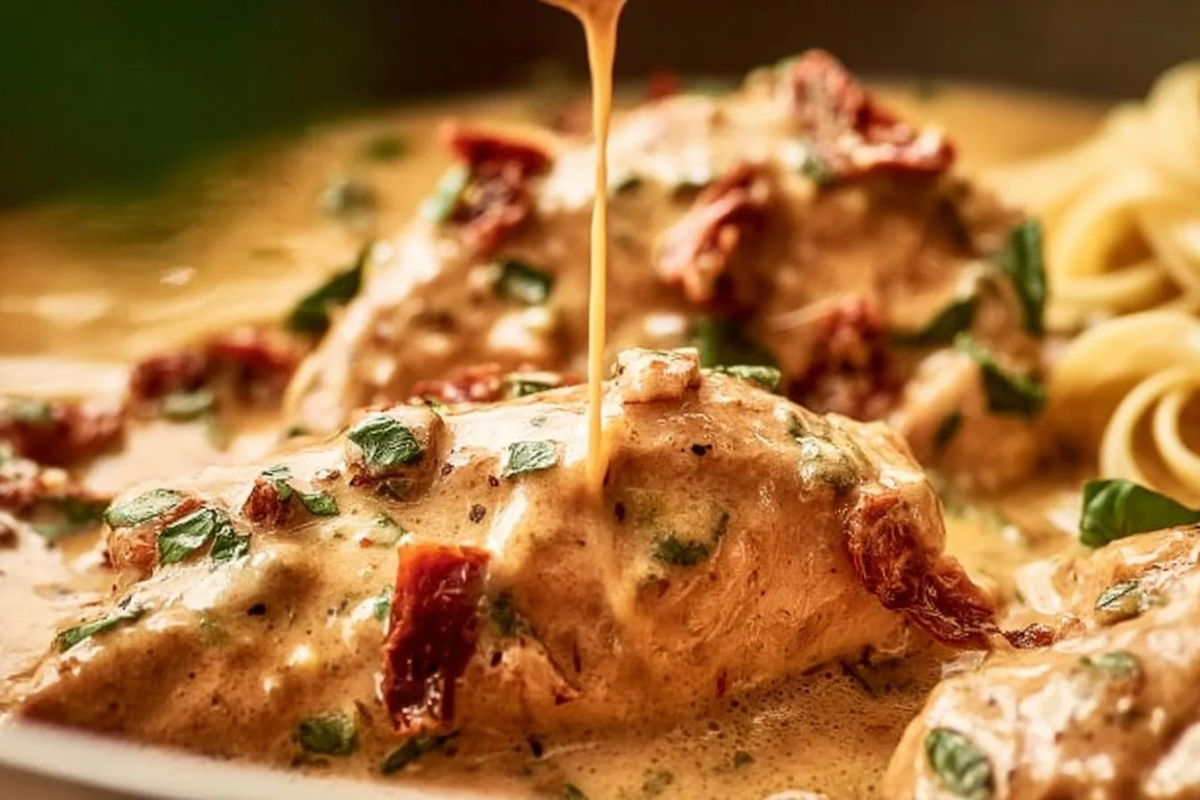 Delicious Marry Me Chicken served on a plate garnished with herbs.