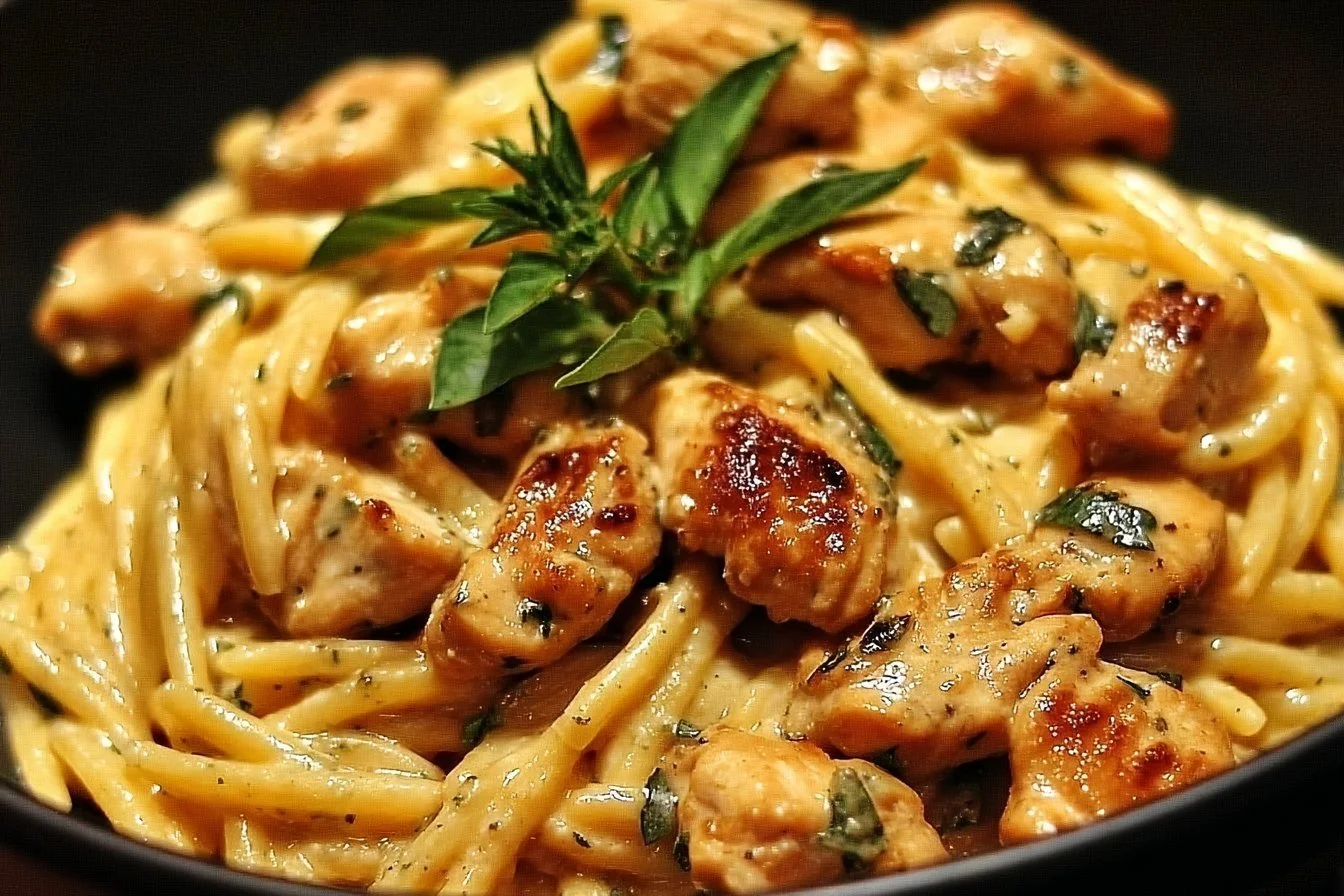 Creamy Marry Me Chicken Pasta served in a bowl with fresh herbs.