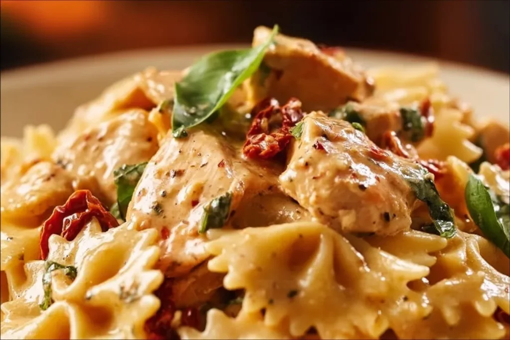 Delicious Marry Me Chicken Pasta served with herbs and cheese.