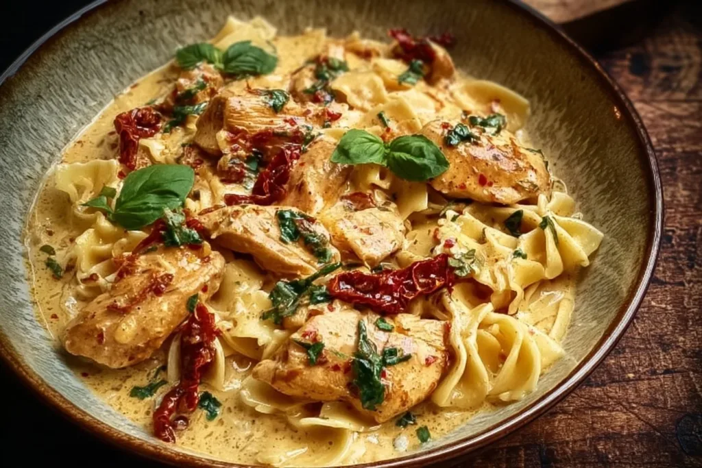 Delicious Marry Me Chicken Pasta topped with herbs and creamy sauce
