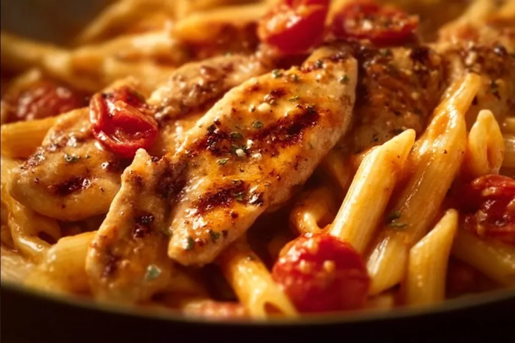 Delicious Marry Me Chicken Pasta served with fresh herbs and parmesan cheese