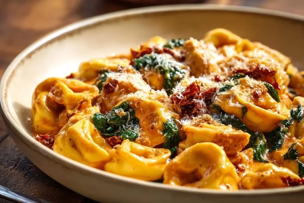 Creamy Marry Me Chicken Tortellini served in a bowl