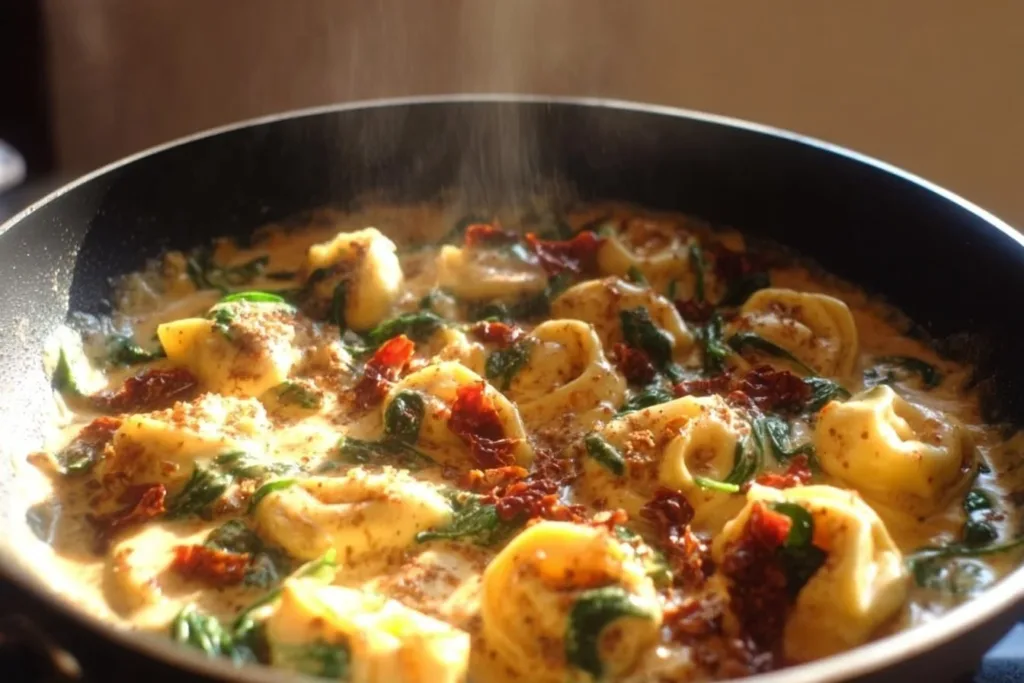 Marry Me Chicken Tortellini Skillet dish garnished with herbs
