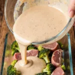 Perfectly cooked chicken breast served with broccoli and scrambled eggs