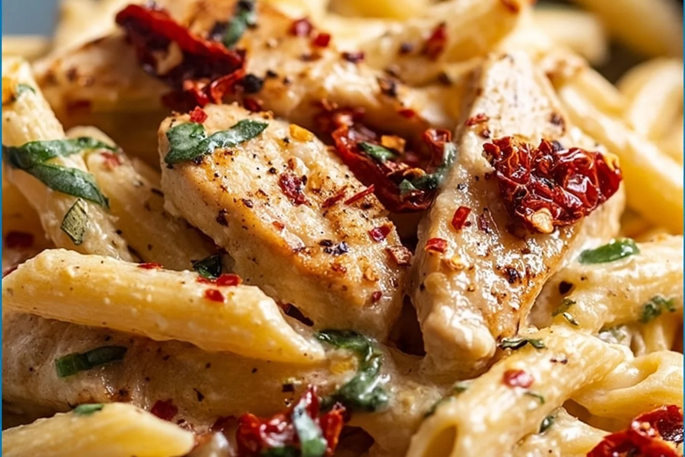 Delicious plate of Quick Marry Me Chicken Pasta garnished with fresh herbs