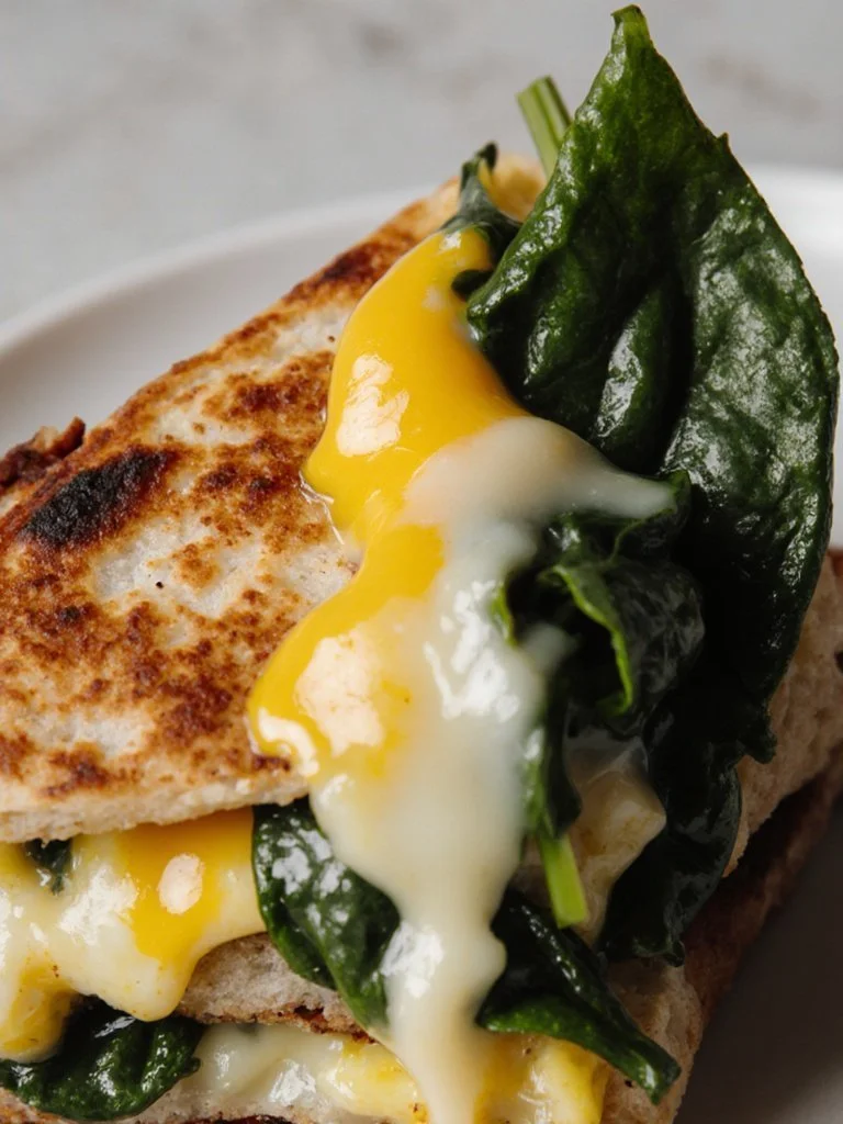 Delicious spinach and cheese egg breakfast quesadilla on a plate