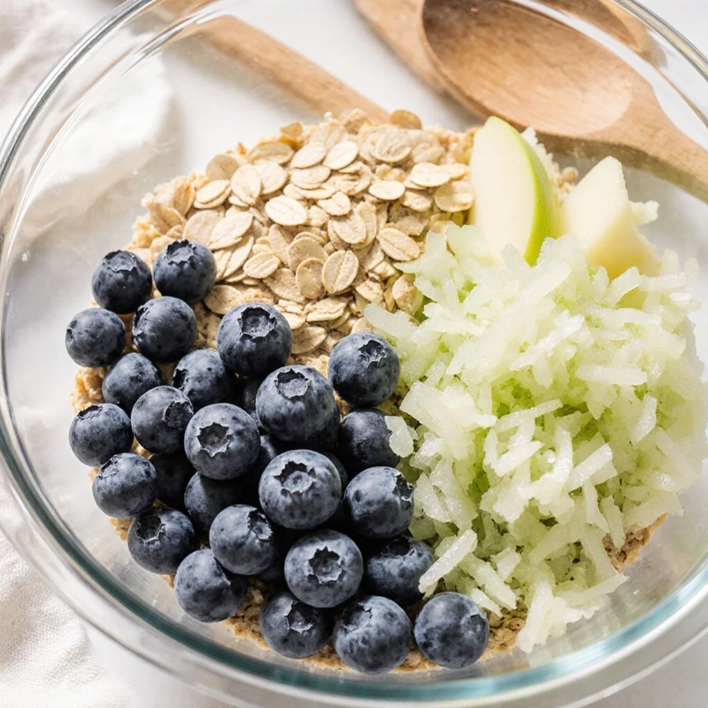 Zucchini Blueberry Baked Oatmeal Baked Oatmeal Zucchini Blueberry Baked Oatmeal served in a bowl with fresh blueberries