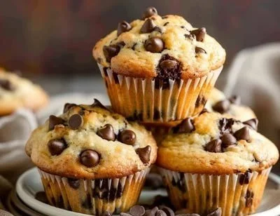 5 Ingredient Chocolate Chip Protein Muffins chocolate chip muffins Delicious 5 ingredient chocolate chip protein muffins on a plate