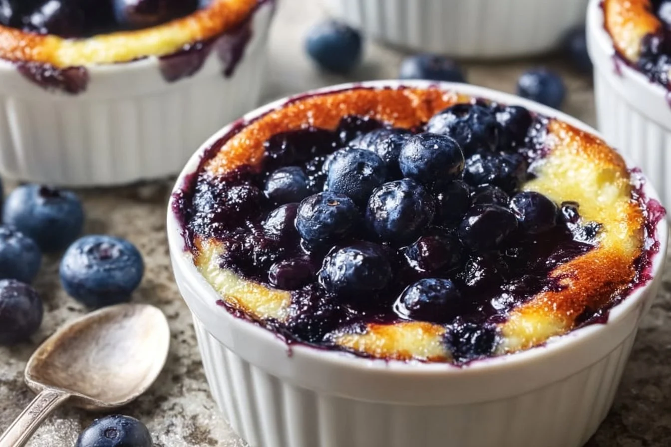 Baked Blueberry Cottage Cheese Bowls served in rustic bowls with fresh blueberries