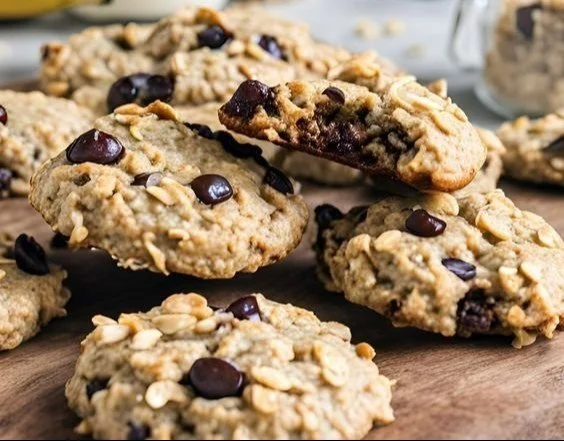 Delicious banana oatmeal high protein breakfast cookies on a wooden plate