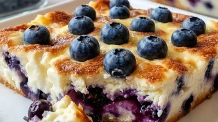 Delicious blueberry cottage cheese breakfast bake in a baking dish