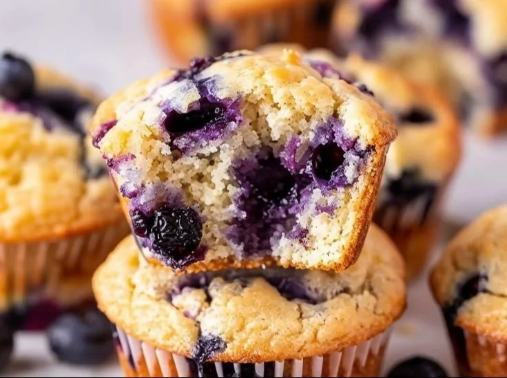 Blueberry cottage cheese muffins fresh out of the oven