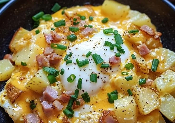 Cheesy Potato Egg Scramble