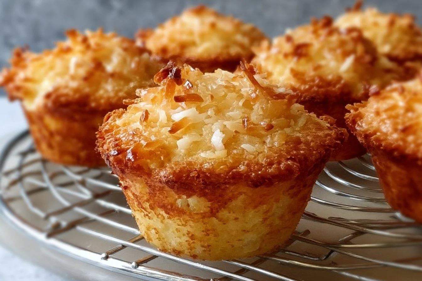 Coconut and Pineapple Cottage Cheese Muffins cottage cheese muffins Coconut and Pineapple Cottage Cheese Muffins on a rustic wooden table
