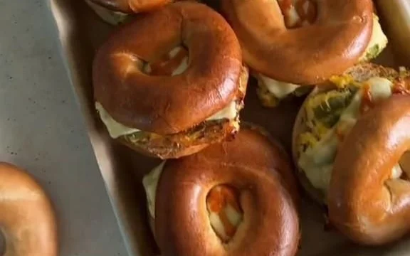 Cottage Cheese Frittata and Cheddar Bagel Sandwiches