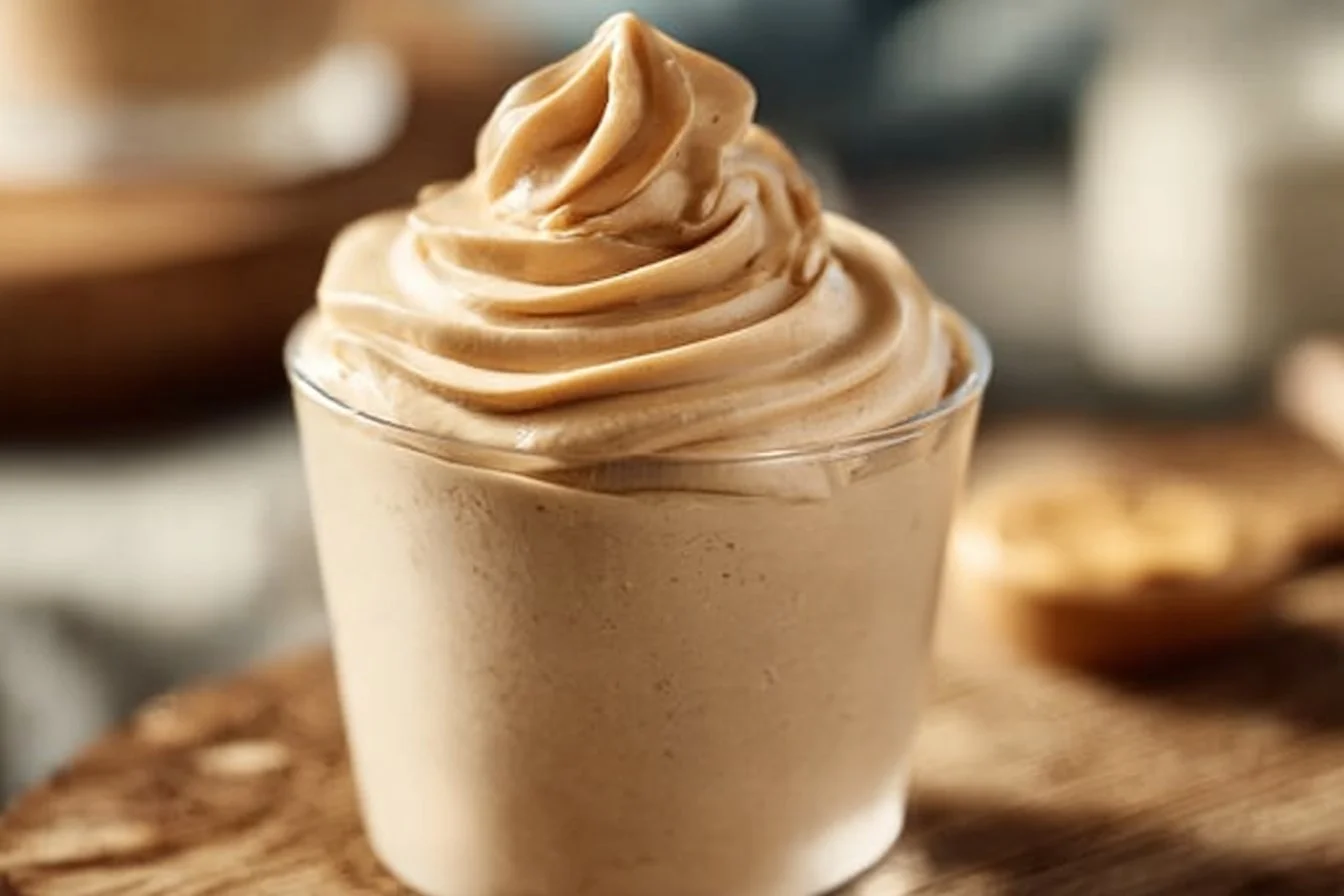 Delicious cottage cheese peanut butter mousse served in a stylish bowl