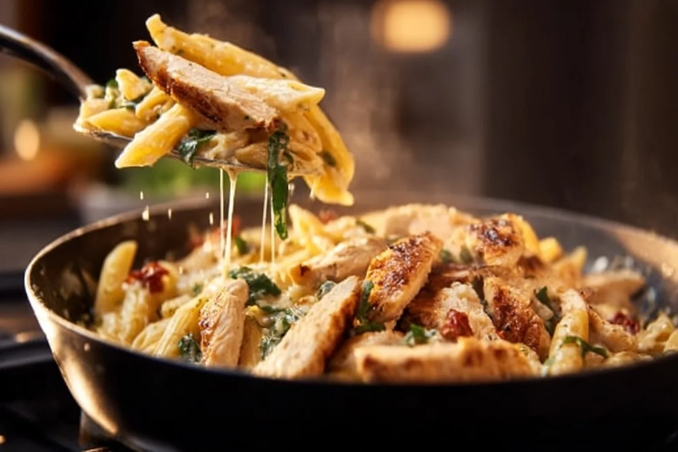 Creamy Marry Me Chicken pasta dish garnished with herbs