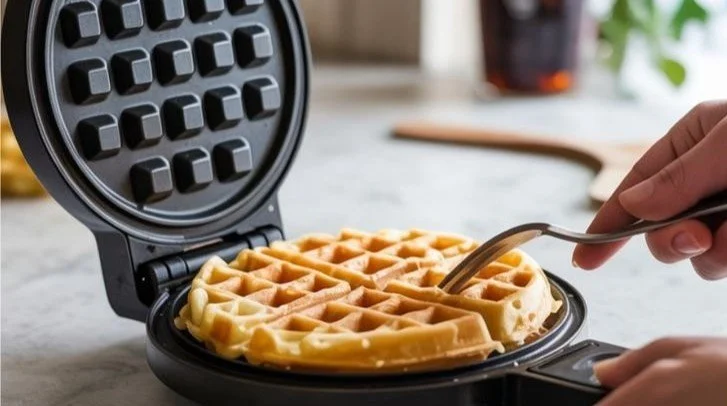 Crispy Protein Waffles protein waffles Crispy protein waffles topped with fresh fruit and syrup for a healthy breakfast